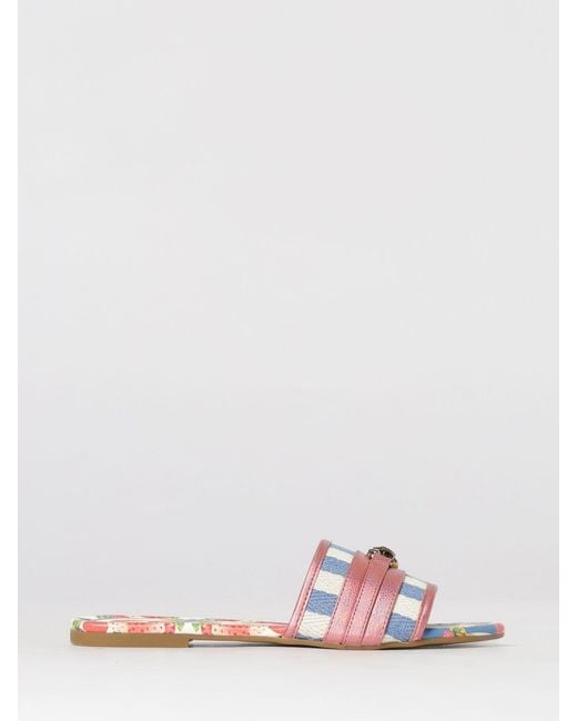 Kurt Geiger Pink Southbank Striped Canvas And Leather Mules