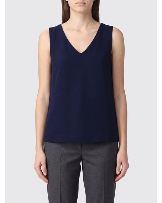 Herno Blue Sleeveless Viscose Top With V-Neck And Minimalist Design