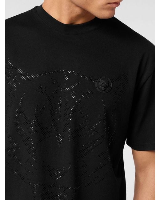 Philipp Plein Black Cotton T-Shirt With Rhinestones for men