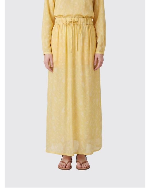 Grifoni Yellow Floral-Pattern Pleated Viscose Midi Skirt With Drawstring Waist