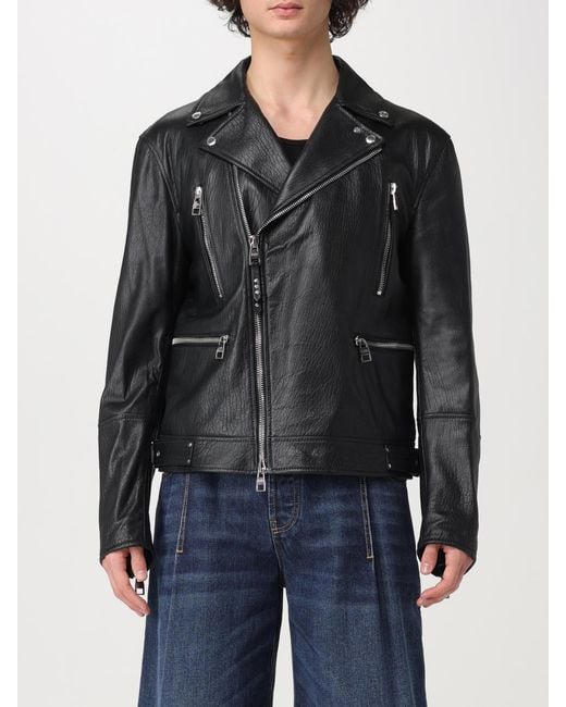 McQueen Black Leather Outerwears for men