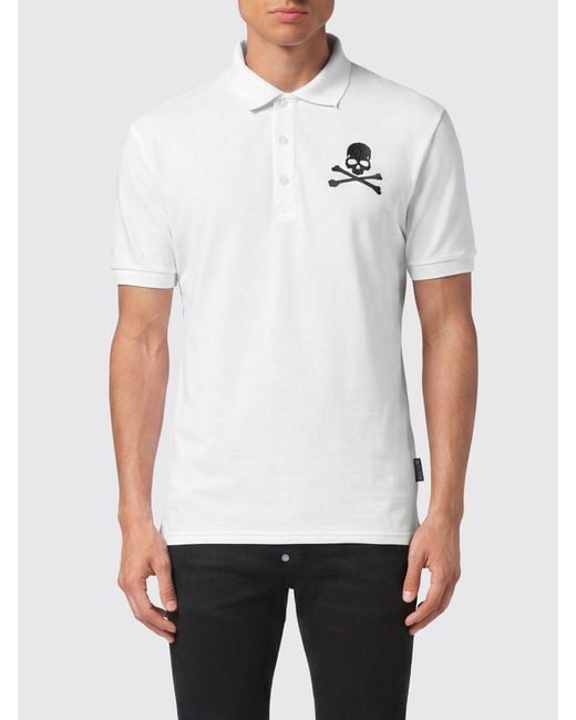Philipp Plein White Skull Print Short-Sleeved Cotton Polo Shirt With French Collar for men