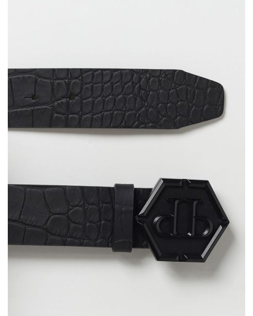 Cintura in pelle stampa cocco con fibbia logo di Philipp Plein in Black da Uomo
