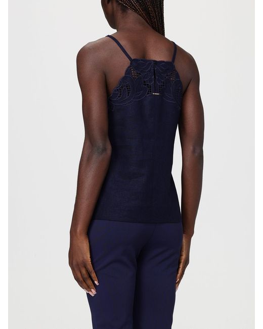 Twinset Blue Embroidered Linen And Viscose Top