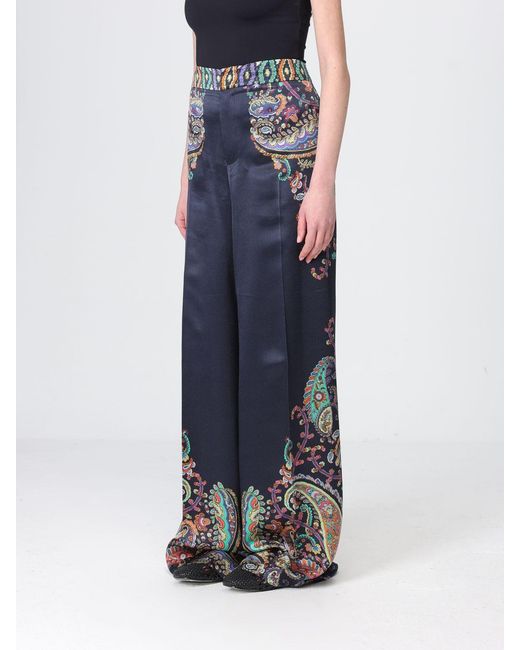 Etro Blue Silk Palazzo Trousers With Paisley Print