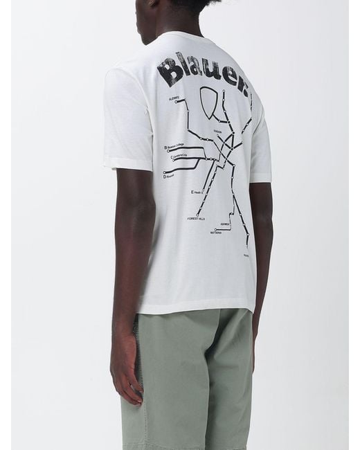 Blauer White Printed Cotton T-Shirt for men