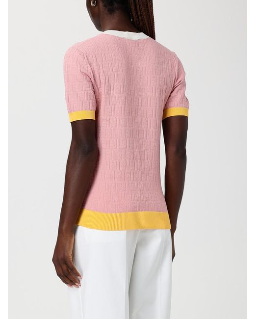 Fendi Pink Cotton And Silk Crew Neck Pullover