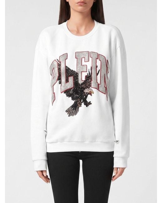 Philipp Plein White Teddy Bear Print Cotton Sweatshirt With U-Shaped Back