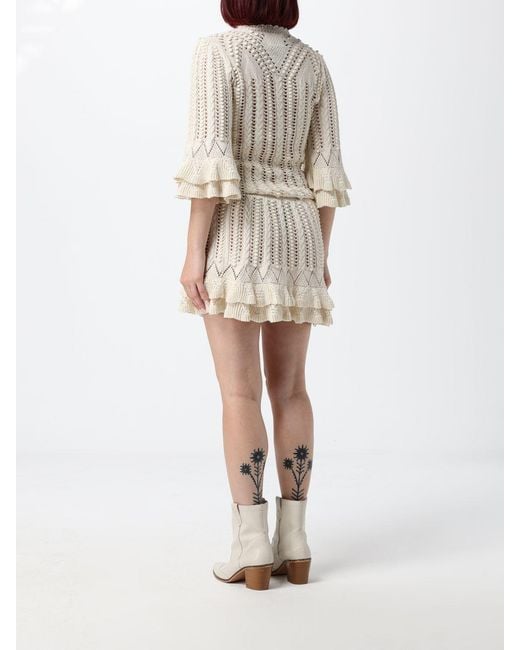 Isabel Marant White Mini Knit Cotton Dress With Ruffles And Short Sleeves