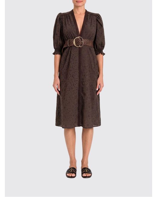Twinset Brown Sangallo Midi Dress