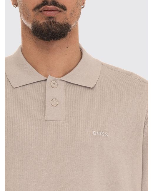 Boss White Long-Sleeved Cotton Polo Shirt With Tone-On-Tone Embroidered Logo for men