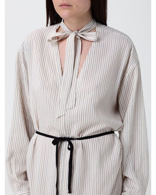 Barena White Striped Silk Blend Chemisier Dress
