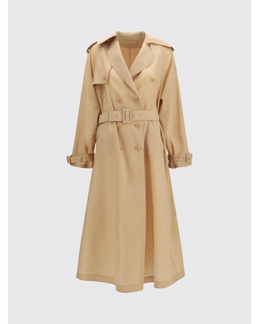 Ermanno Scervino Natural Long Double-Breasted Trench Coat With Adjustable Waist Belt