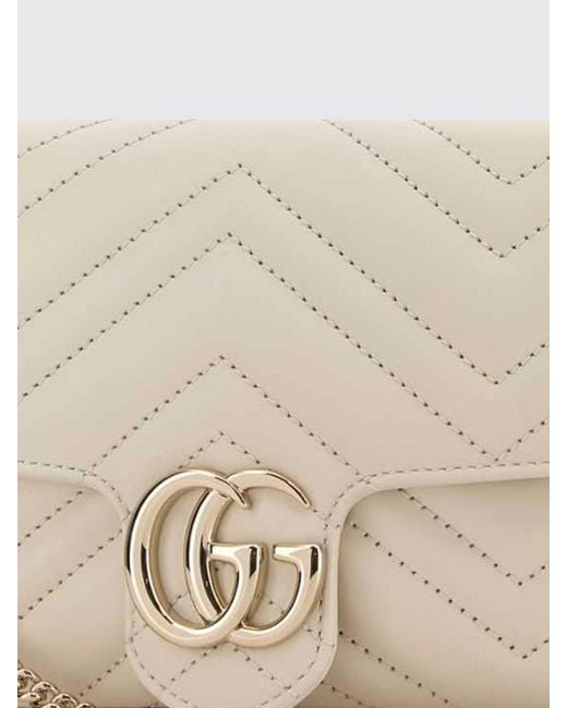 Gucci Natural Gg Marmont Mini Chevron Matelassé Leather Bag With Chain Strap