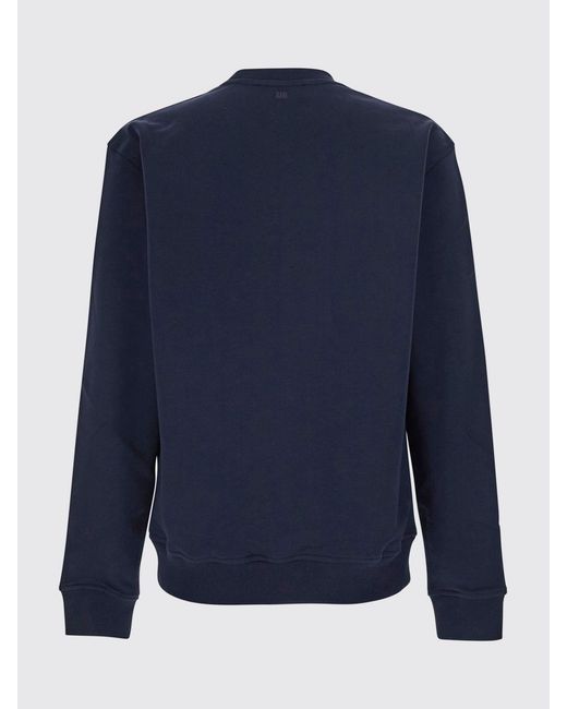 AMI Blue Relaxed Fit Cotton Crewneck Sweatshirt With Contrast Embroidered Logo for men
