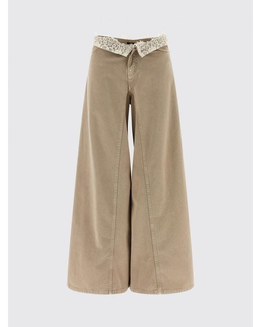 Pinko Natural Cotton Denim Jeans With Lace Inserts