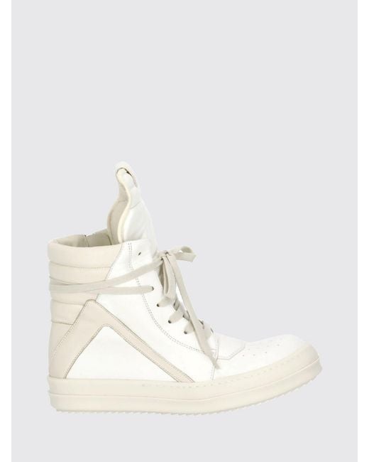 Rick Owens Natural Bicolour Leather High-Top Trainers With Padded Ankle