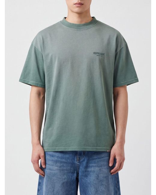 Represent Green Crew Neck Cotton T-Shirt With Contrast Logo for men