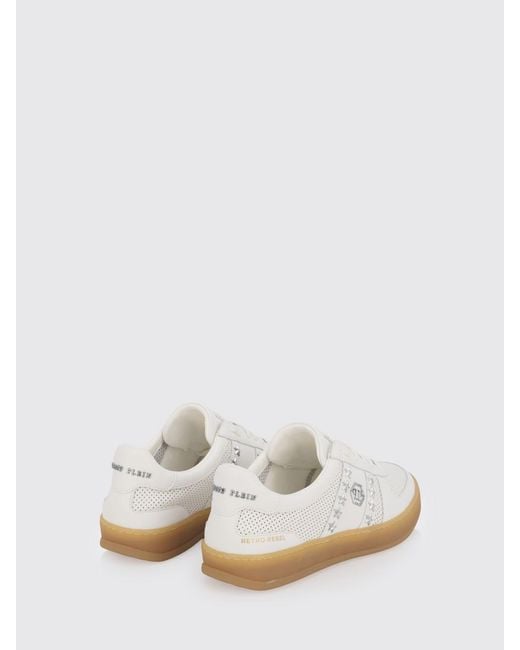 Philipp Plein White Retro Rebel Perforated Leather Sneakers With Applied Stars for men