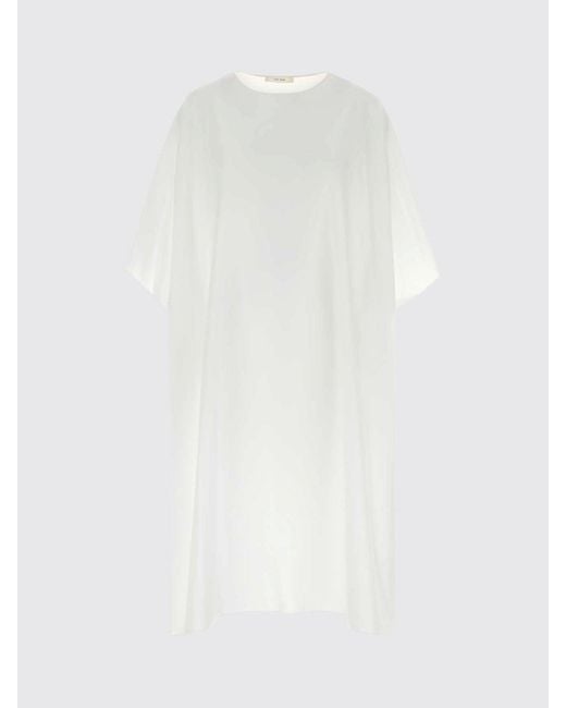 The Row White Midi Cotton Caftan With Crew Neck And Short Sleeves