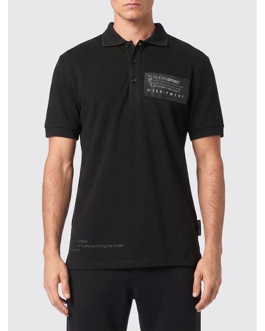Philipp Plein Black Short-Sleeved Cotton Polo Shirt With Contrasting Logo for men