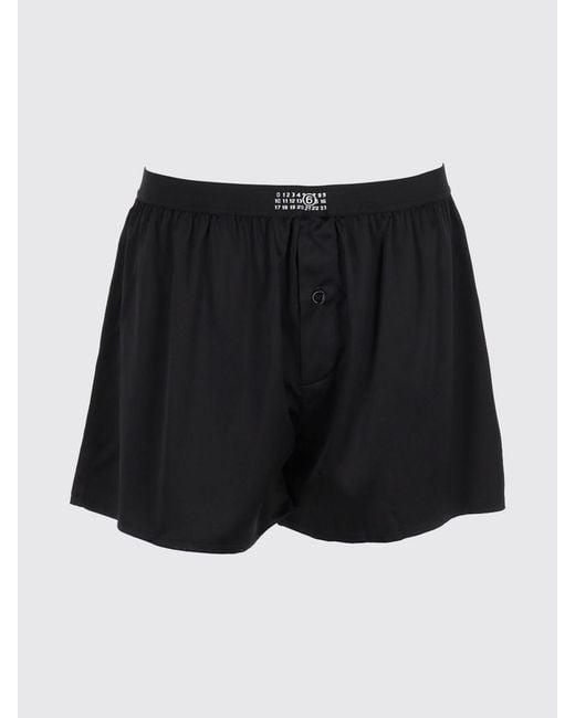 MM6 by Maison Margiela Black Silk Boxer Shorts With Logo Elastic Waistband for men