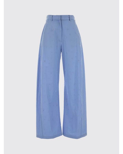 GIUSEPPE DI MORABITO Blue Cotton Palazzo Trousers