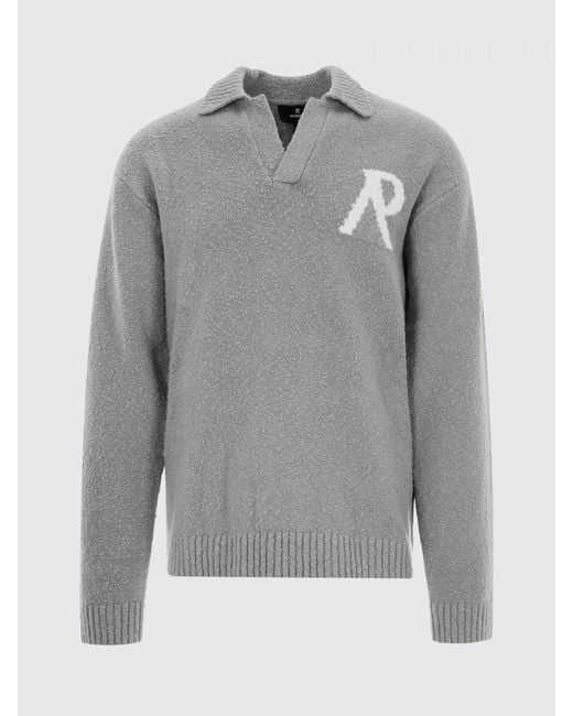 Represent Gray Cotton Knit Polo Shirt With Logo for men