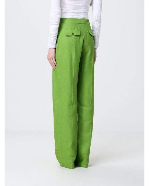 Elisabetta Franchi Green Linen Blend Palazzo Trousers
