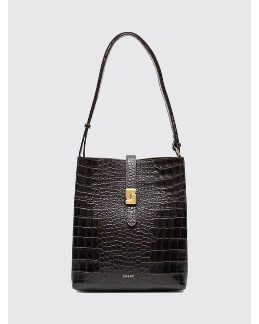 Soeur Black Croc Print Leather Shoulder Bag