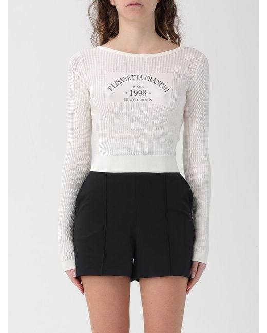 Elisabetta Franchi White Viscose Knit Top With Logo