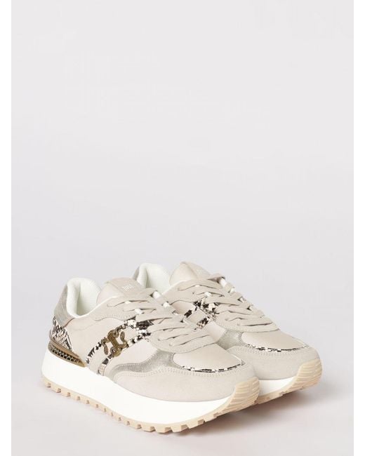 Just Cavalli Natural Suede And Fabric Sneakers
