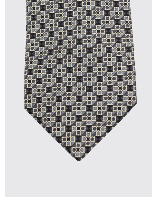 Ferragamo White Gancini Printed Silk Tie for men