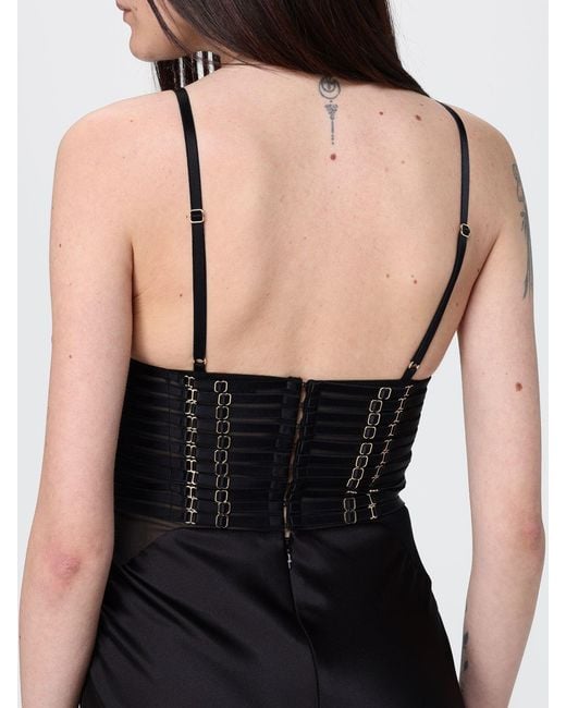 Elisabetta Franchi Black Corset Satin Dress