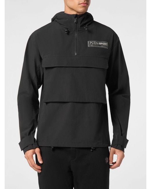 Philipp Plein Black Nylon Anorak Windbreaker With Hood And Flap Pocket for men
