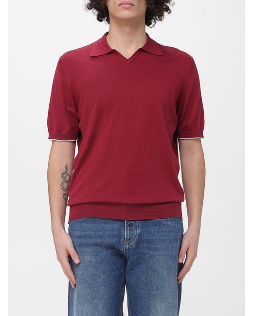Brunello Cucinelli Red Cotton Knit Polo Shirt for men