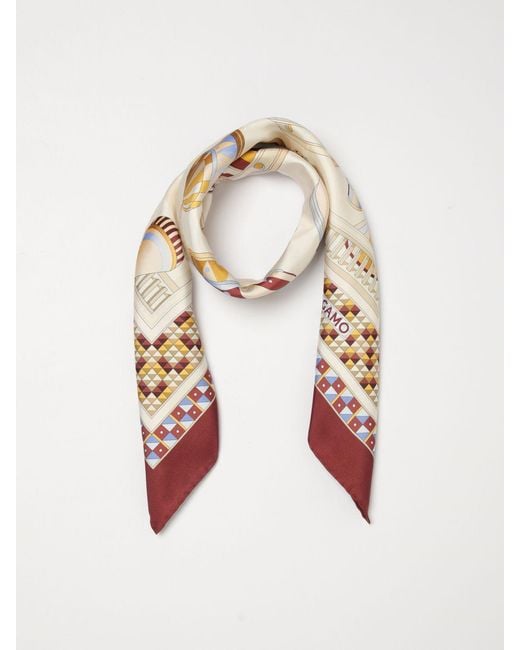 Ferragamo Pink Renaissance Geometries Print Silk Scarf
