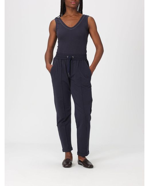 Brunello Cucinelli Blue Stretch Cotton Tank Top With Monile