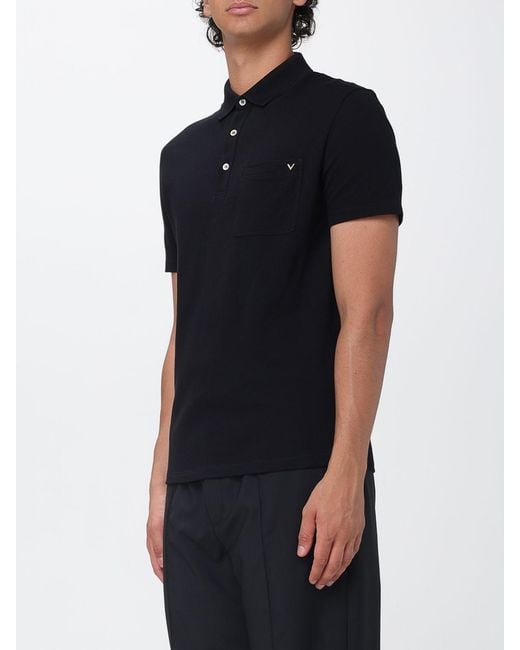 Valentino Garavani Black Cotton Polo Shirt With Vlogo Signature And Patch Pocket for men
