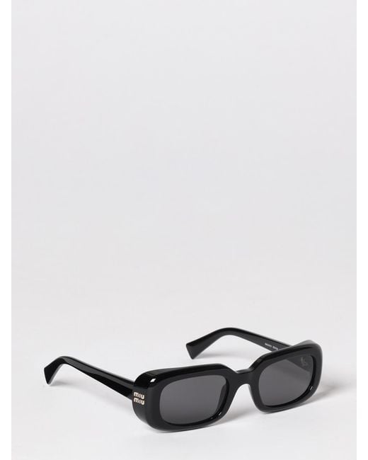 Miu Miu White Rectangular Frame Acetate Sunglasses With Contrast Logo