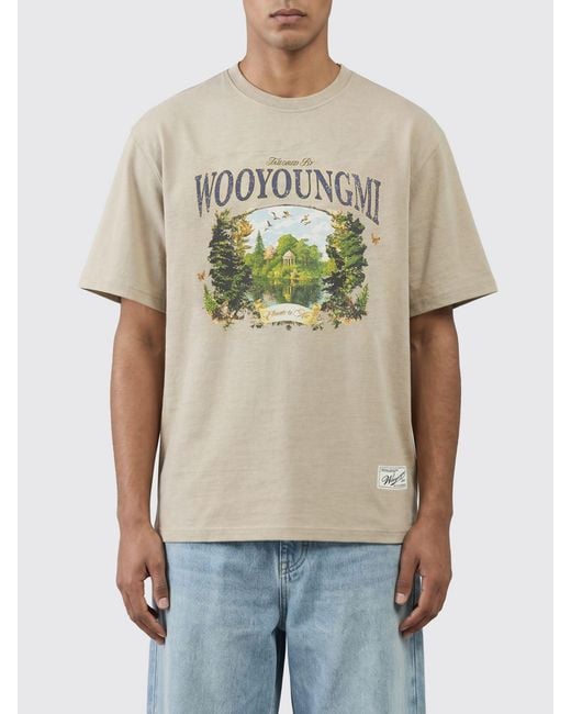 Wooyoungmi Green Graphic-Print And Contrast-Logo Cotton Crewneck T-Shirt for men