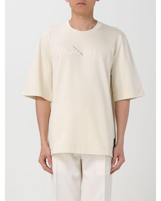 Fendi Natural T-shirt With Embroidered Pattern, for men