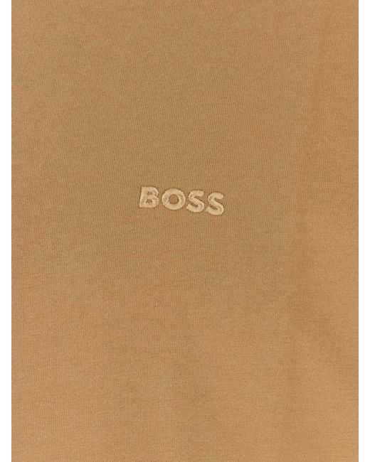 Boss Natural Embroidered Logo Cotton Crewneck T-Shirt for men