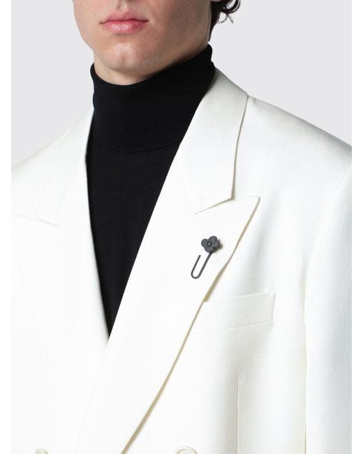 Lardini White Double-Breasted Viscose And Silk Blazer for men