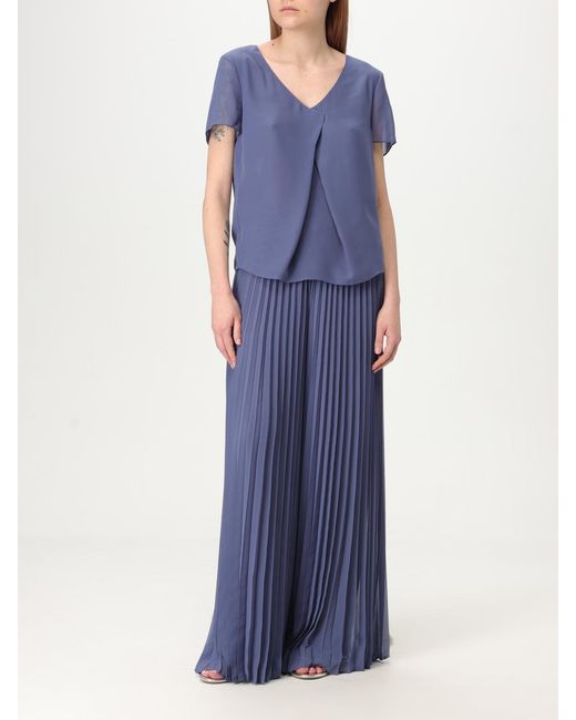 Emporio Armani Blue Pleated Vneck Blouse