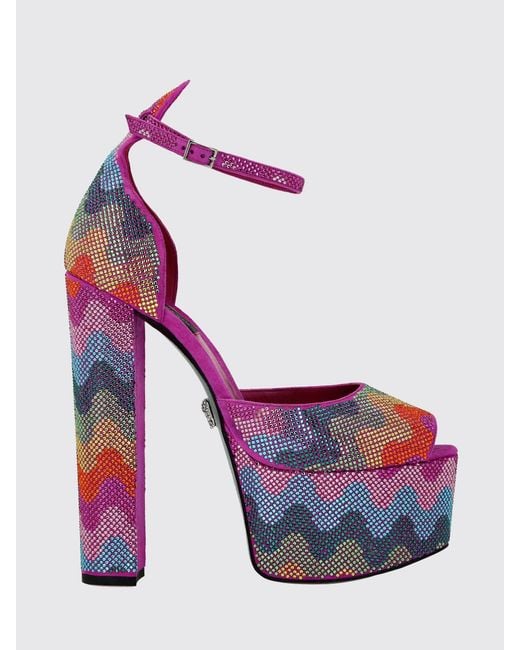 Philipp Plein Multicolor Suede Platform Sandals With Abstract Print And Rhinestones