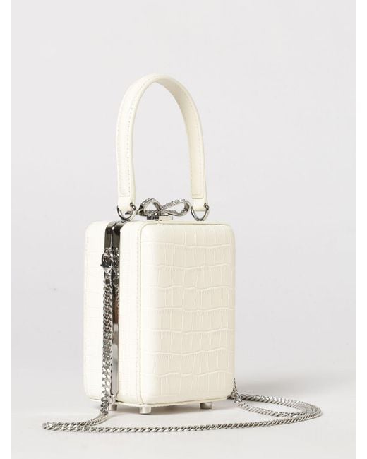 Self-Portrait White Crocodile Print Leather Bag With Rhinestones