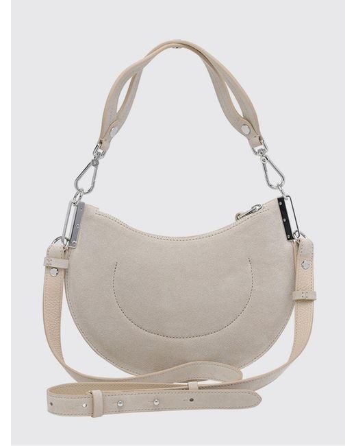 Coccinelle Gray Small Sunup Suede Leather Hobo Bag With Lettering Logo