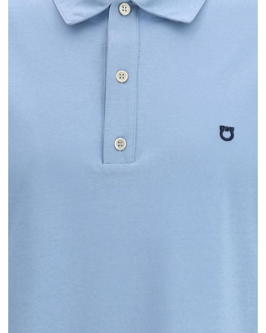 Ferragamo Blue Cotton Polo With Gancini Logo for men