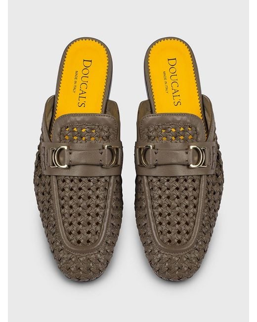 Doucal's Brown Braided Leather Mules